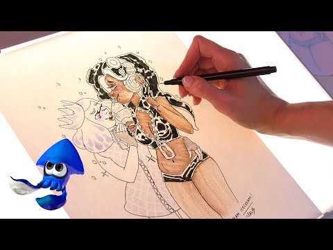 Drawing Pearl & Marina from Splatoon 2 on a Light Box (ASMR soft spoken/whispering)