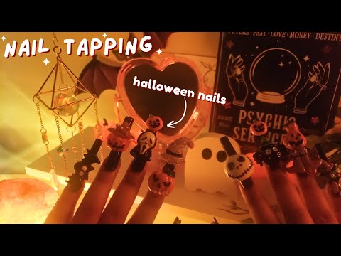 ASMR Halloween Long Nail Tapping , Nail Scratching , Tracing, Nail Clacking - Whispering