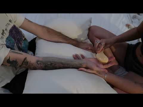 ASMR arm massage, scratch and tickle on Conor (brushing, whisper)