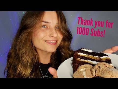ASMR ♡ Eating a Marshmallow Cake with Rocky Road Ice-cream ♡ [Thank you for 1000 Subscribers!]