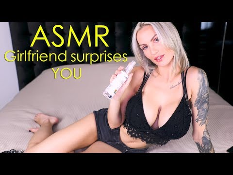 ASMR Girlfriend surprises you after work   Oil Massage, English Whispering, Ear Massage, Tingles for