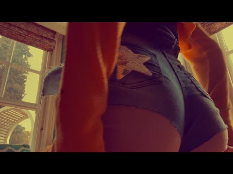 ASMR jean shorts scratching with layered mouth sounds and pocket play
