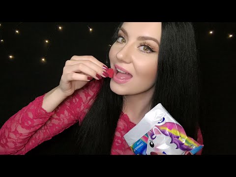 ASMR🍬 Eating Candy🦄~ Yummy Mouth Sounds + Sparkling Water Sounds