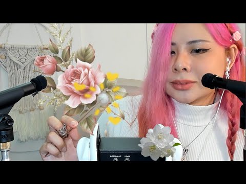 ASMR・☆・Reading Flower Meanings + Ear Pampering (Massage+ Cleaning) Double Mics