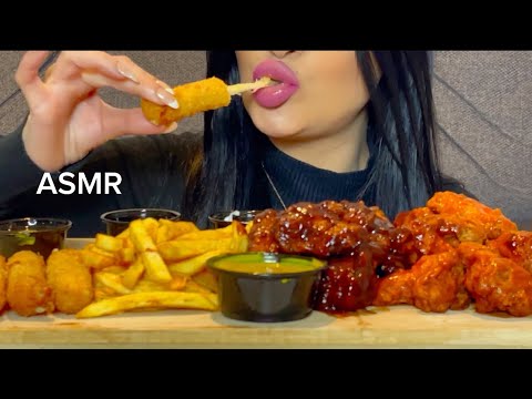 ASMR Spicy Chicken Wings & Mozzarella Sticks & Fries Mukbang