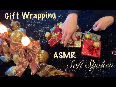 ASMR Christmas gift wrapping (Soft Spoken/ music) paper crinkles & taping