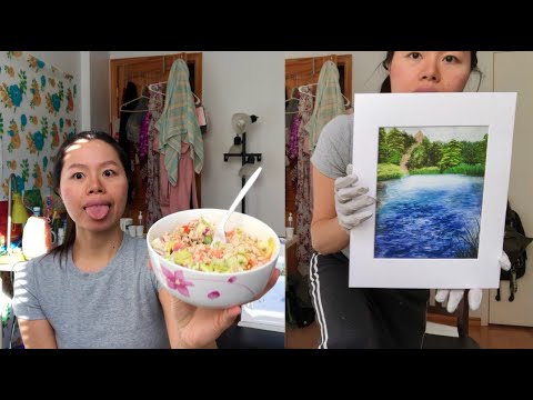 ASMR Lunch Chat! Crunchy Salmon Salad 🐟🥗 + Update on My Art Prints (Eating Sounds and Moping) 😭