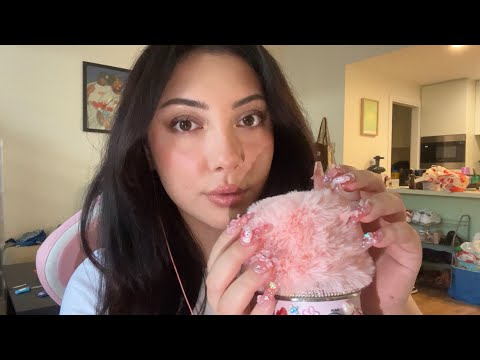 ASMR fluffy mic scratching 🩷 mouth sounds, scattered whispers 🎧💤