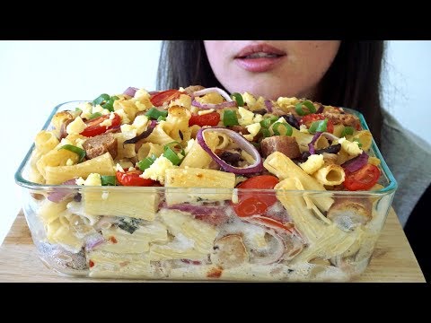 ASMR: Pizza-Flavoured Sausage Pasta Bake | Collaboration With CookandEat ASMR (Whispered)