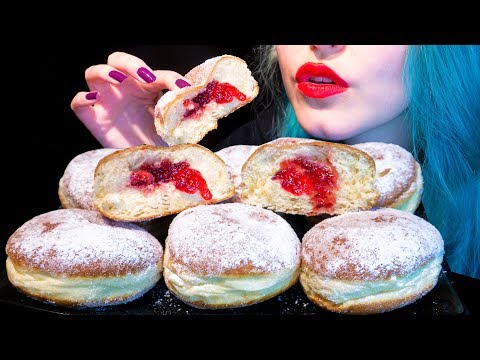 ASMR: Super Fluffy Jelly Filled Donuts | Soft Sugar Pastry 🥯 ~ Relaxing Eating [No Talking|V]😻