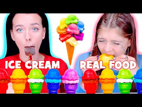 ASMR Ice Cream VS Real Food Mukbang Food Challenge