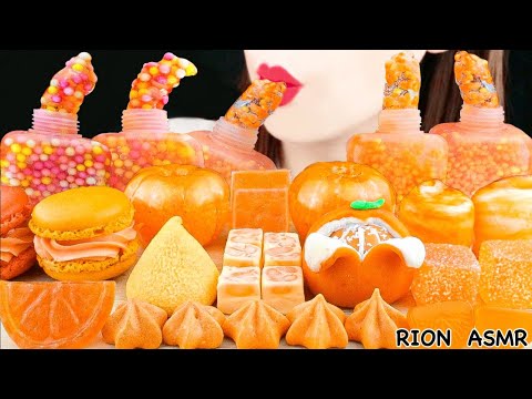 【ASMR】ORANGE DESSERTS🧡 CRUNCHY HONEY JELLY,CANDIED ORANGE,ORANGE RICE CAKE MUKBANG 먹방 EATING SOUNDS