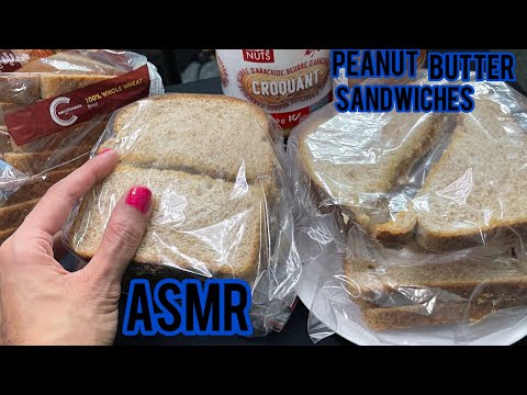 ASMR Making Peanut Butter and Jelly Sandwiches - Whisper! [ Crinkle plastic)