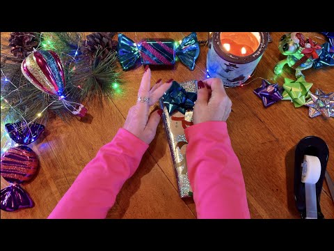 ASMR Christmas Gift Wrapping! (Soft Spoken) Tissue paper, Gift bags, wrapping paper, cut & tape!