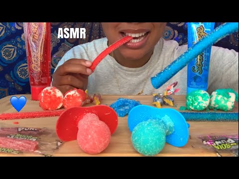 ASMR | BLUE V.S RED FOOD 💙❤️| SOUR, PACIFIER CANDY, SOUR OOZE, ROPE CANDY 🍬