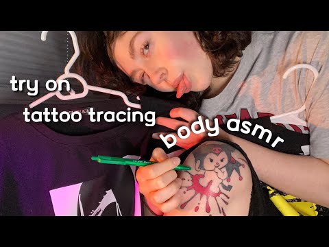 ASMR BODY TRIGGERS: fabric scratching with TRY ON, tattoo tracing, and skin sounds (mouth sounds)