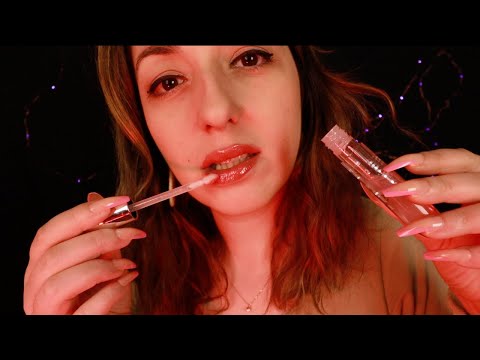 ASMR | EAR TO EAR LIPGLOSS & SOFT KISSES | Face Brushing, Popping, Application | MOUTH SOUNDS