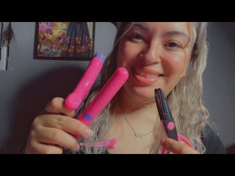 ASMR| Friendly hairstylist gives your a haircut & styles your hair- barbie tools, whispering