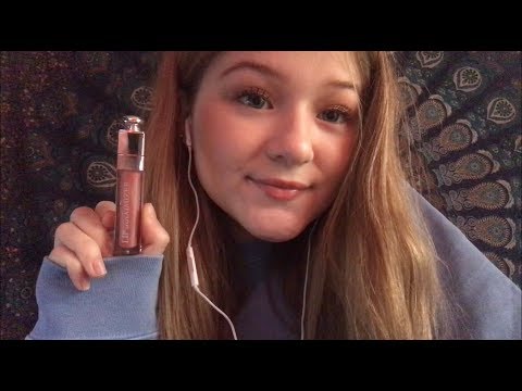 ASMR lip gloss try on / whispering / tapping / lid sounds