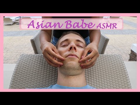 Asian Babe ASMR | Poolside Face Tickle Massage 🌴😊🌴