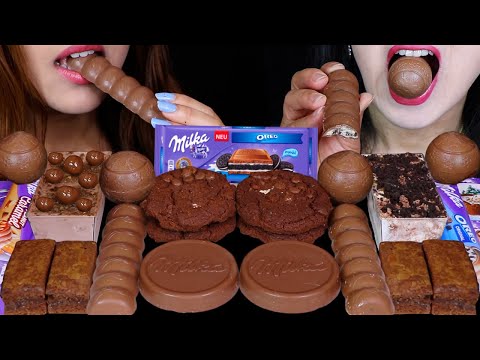 ASMR MILKA CHOCOLATE PARTY! OREO SNOBALLS, LAVA COOKIES, CARAMEL BAR, MINI BROWNIES, CHOCO WAFERS 먹방