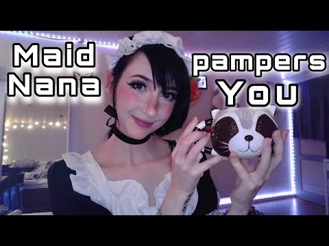 ASMR ☾ 𝑴𝒂𝒊𝒅 𝑵𝒂𝒏𝒂 𝒑𝒂𝒎𝒑𝒆𝒓𝒔 𝒚𝒐𝒖 [hair brushing, ear & face massage + positive affirmations] Roleplay