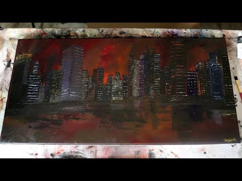 ASMR Painting A City On Fire (no talking) Palette knife & Paint Brush