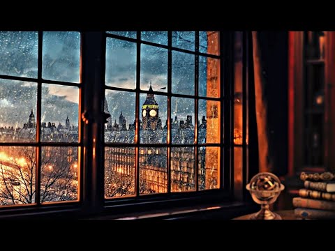 Victorian London Ambience & Soft Music | Rain, Fireplace & thunder | Piano & Cello Music