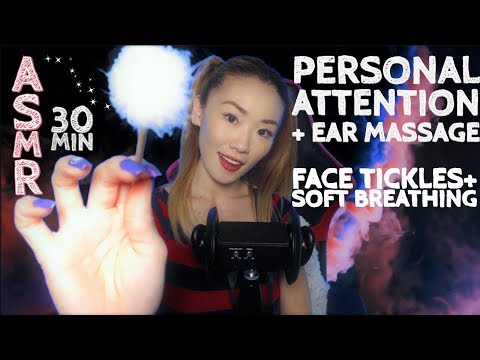 ASMR | EAR MASSAGE ( YouTube Exclusive ) + Face Tickles & Soft Breathing | 30 mins