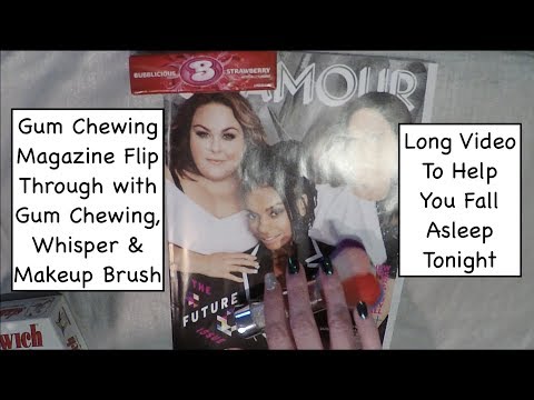 ASMR Gum Chewing Glamour Magazine Flip Through.  Whispering and Brushing.