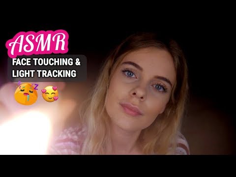 ASMR Soothing Face Touching & Light Tracking - Whispered