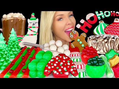 ASMR MUKBANG, Ugly Sweater Christmas Cookies, Swirl Crepe Cake, Hot Chocolate, Jelly Desserts 먹방