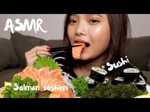 ASMR SALMON SASHIMI +SUSHI+SEAGRAPES(Eating Sounds)🍣| Hanna ASMR