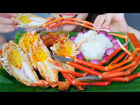 ASMR GRILLED RIVER PRAWN WITH RICE AND PICKLE MELONGENE ,EATING SOUNDS | LINH-ASMR