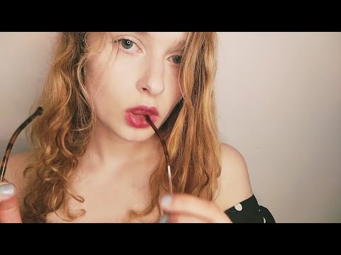 close up aggressive mouth sounds ASMR 💋 kisses and wet sounds for relaxation - eating my glasses 🤔
