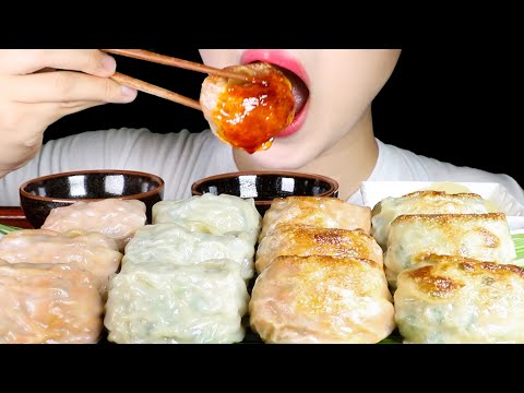 ASMR Dumplings with Fire Sauce | Pork and Kimchi Mandu | Eating Sounds Mukbang