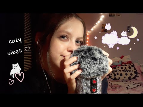 ASMR inaudible whispering with fluffy mic scratching (cozy vibes ☁️🧸)