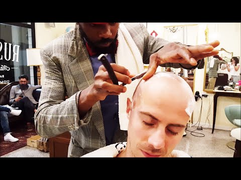 Old School Senegalese Barber - Head shave with shavette part 2 - ASMR video