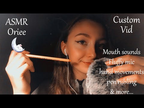 ASMR Custom Vid | Mouth sounds, fluffy mic, pen nibling, hand movements & more... 🤤🌙