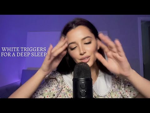 asmr white triggers for a deep sleep  (tapping, fluffy mic scratches, rain sound, hand sound) ☁️🤍