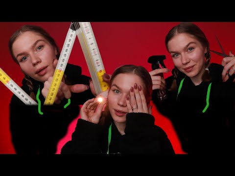 ASMR Your 3 favorite Personal Attention Mix in 1 video (Face Measuring, Eye Exam, Haircut)