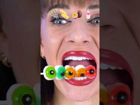 ASMR Emoji Gummy Eyeballs, Cheese, Lollipop #shorts