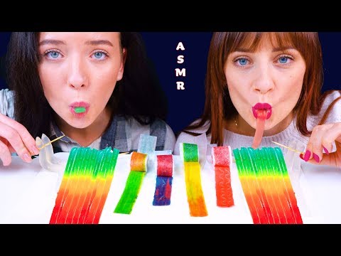 ASMR JELLY NOODLES RACE with GUMMY RACE (FRUIT BY THE FOOT) Eating Sound Lilibu