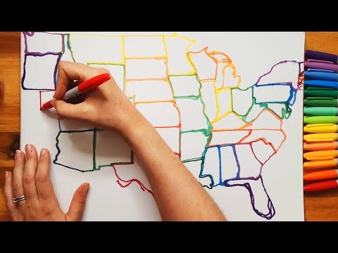Drawing the United States of America ASMR (with Rainbow Sharpies)