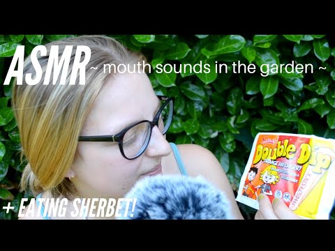 ASMR mouth sounds in the garden ~ eating sherbet 🍭🍬👄