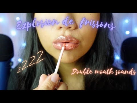 ASMR FR💋 DOUBLE BRUITS DE BOUCHE ULTRA INTENSES (gloss, bisous, tongue clicking, inaudible)