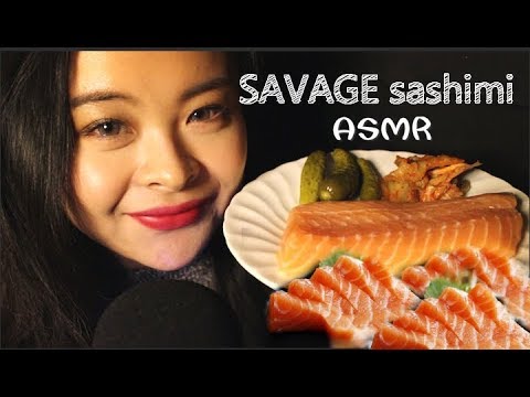 SAVAGE salmon sashimi ASMR | intense eating sound | pickle crunchy eating asmr