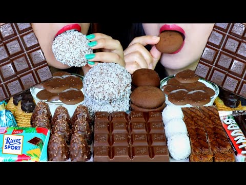 ASMR CHOCOLATE MARSHMALLOW CAKE SNOWBALL, DARK CHOCOLATE BAR, CAKE STICKS, COOKIE CEREAL, FERRERO 먹방