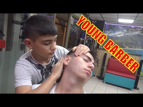 ASMR YOUNG TURKISH BARBER MASSAGE = head,back,arm,ear,sleep,face massage= kafa,sırt,kol,yüz masajı