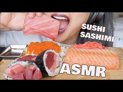 ASMR *FRESH SUSHI Sashimi + GIANT MIXED Tuna Roll (EATING SOUNDS) NO TALKING | SAS-ASMR